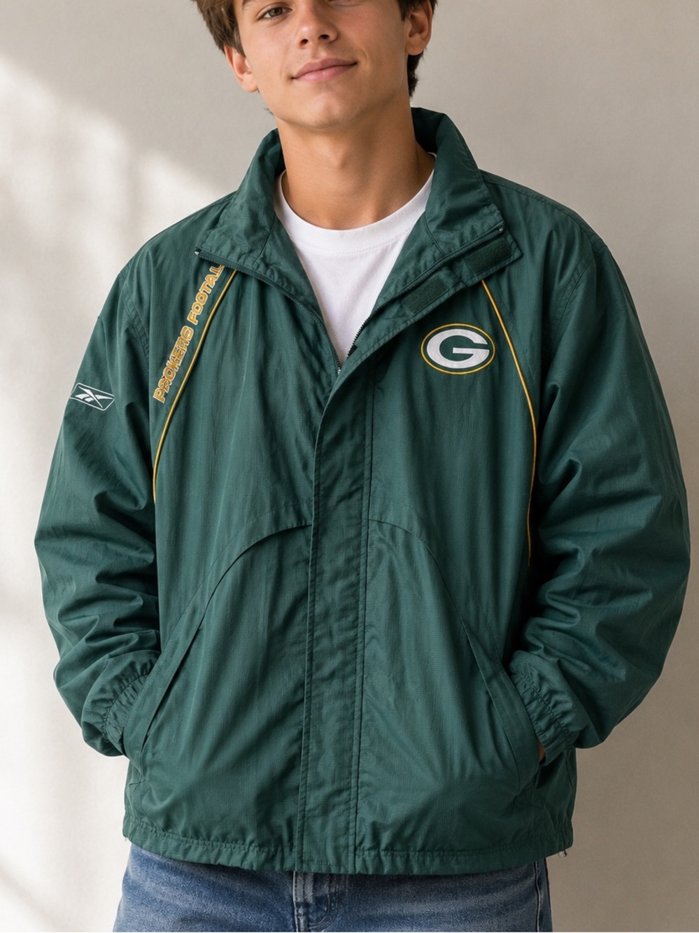 Reebok NFL Green Bay Packers On Field Windbreaker Full Zip Jacket Men’s Large